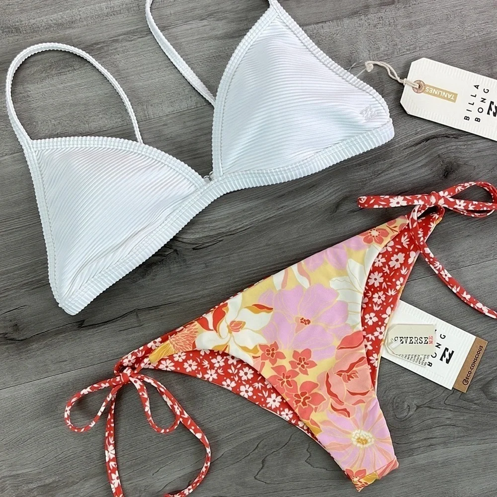 ☀️BILLABONG☀️ TANLINES CECI TRI Made For Daze Reversible Swim Bottom BIKINI SET